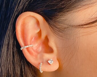 Boucles D'oreilles Puces Argent 925 Rhodié - Serties Cristal Carré Vert émeraude 4mm, Marque Dolly-Bijoux - Neuf Avec étiquettes