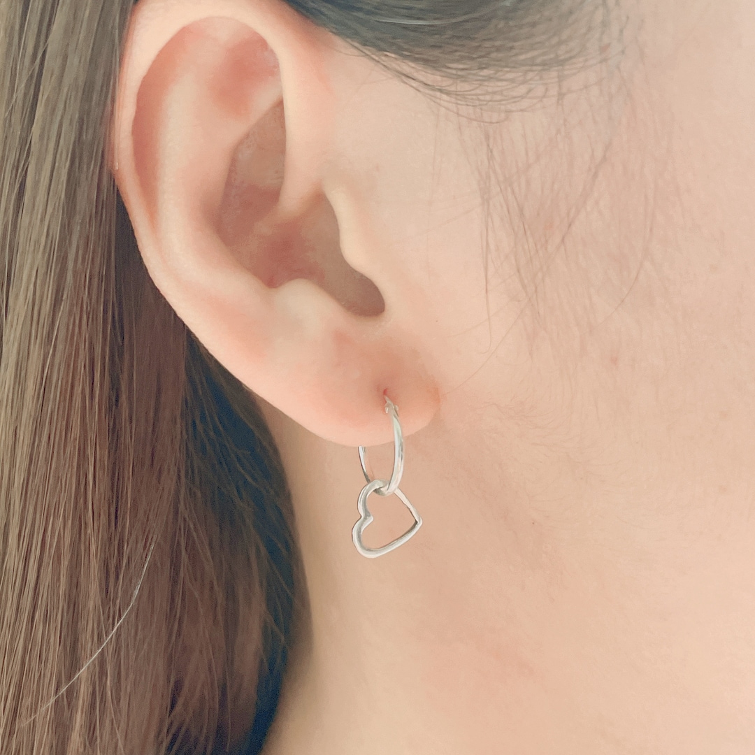 Silver Heart Charm Hoop | Sterling Silver Ear Hoops | 12 Mm