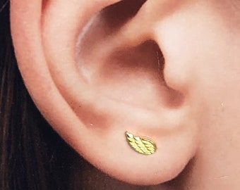 Tiny Gold Plated Wing Studs | Sterling Silver Angel Earrings | Boho Body Piercings | E446g
