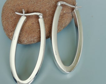Sterling silver oval hoops | Long hoops | Casual hoops | Minimalist jewelry | Hoop earrings  | Silver jewelry | Gift ear hoops | E1105
