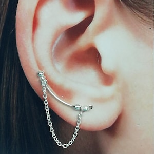 Silver ear climber with chain | Ear creeper | 925 silver climber | Bohemian jewelry | Unisex jewelry | Minimalistic |  Ear climber | E794