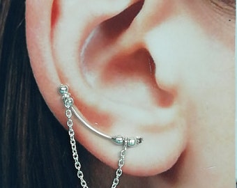 Silver ear climber with chain | Ear creeper | 925 silver climber | Bohemian jewelry | Unisex jewelry | Minimalistic |  Ear climber | EILA