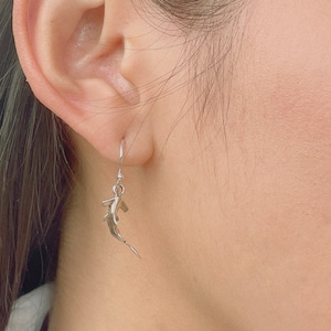 Sterling silver hammerhead shark earrings | Shark ear danglers | Silver Jewelry | Bohemian earrings | Ear jewelry | ERFA