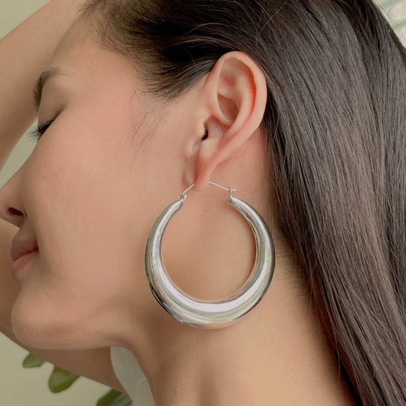 Orecchini a cerchio extra large da 60 mm con motivo a diamante taglio diamante in argento sterling 925 - Regalo di compleanno, San Valentino, festa, Natale - Italia