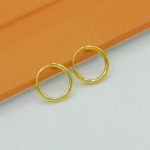10 mm Goldreifen | 18 Gauge winzige Goldreifen | Gold getaucht Creolen | Silberschmuck | Minimalistische Creolen | Lässige Ohrcreolen | Gold Reifen | E16g