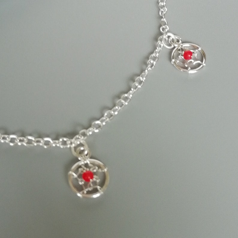 Wanderlust jewelry Foot jewelry ABA Red dream catcher foot chain Silver anklet Anklet chain Silver dreamcatcher anklet