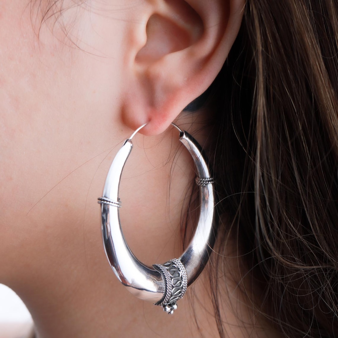 Extra large Tibetan hoops 60 mm silver hoops Thick silver Etsy
