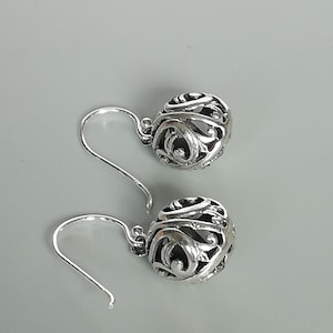 Filigree ball drop earrings | Sterling silver ear dangler | Bead earrings | Silver jewelry | Silver Gift earrings | E492