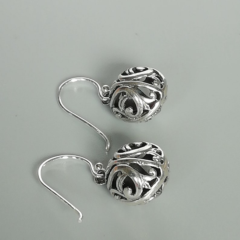 Filigree ball drop earrings Sterling silver ear dangler Etsy