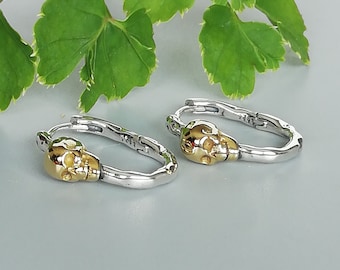 Sterling Silver Skull Hoop Earrings | Gold Plated Accent | Punk Boho Halloween Ear Hoops | E1117