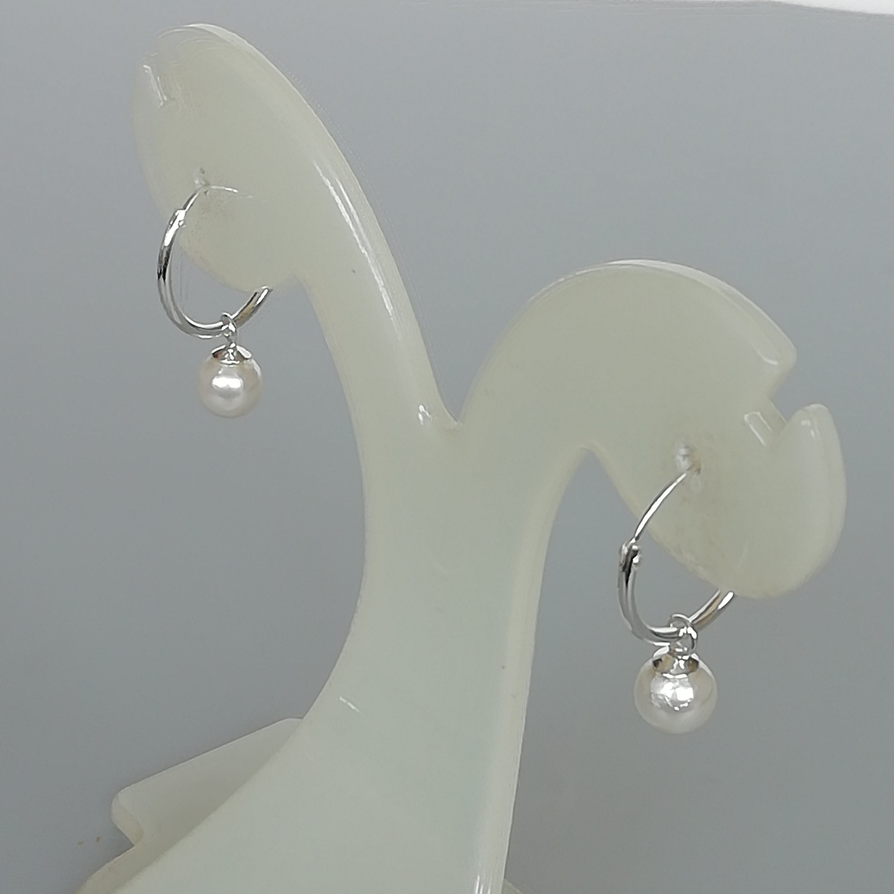 Pearl charm hoops Sterling silver 15 mm hoop earrings Bead Etsy