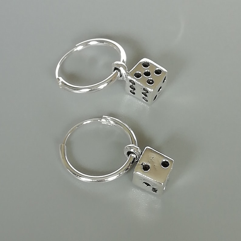 Sterling silver dice charm hoops Charm hoop earrings 12mm Etsy