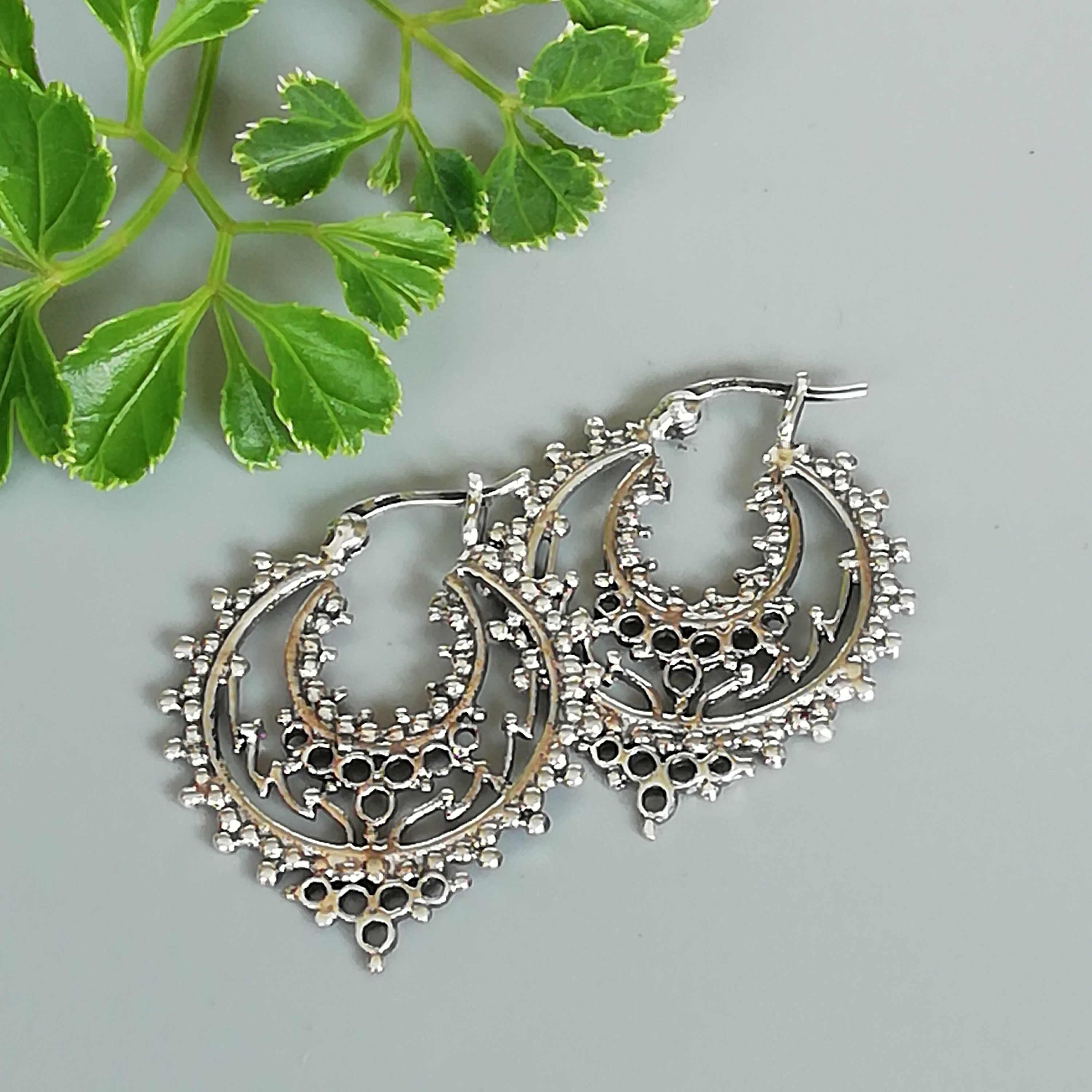 Bohemian silver hoops Indian ear hoops Ear hoops Ethnic Etsy