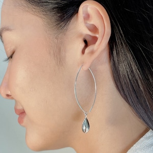 Long silver ear wires earrings | Sterling silver drop earrings | Charm hoops | Silver jewelry | Silver Gift earrings | E488