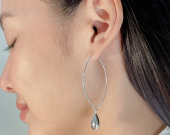 Pendientes largos de plata con alambre / Pendientes colgantes de plata esterlina / Aros con dijes / Joyas de plata / Pendientes de regalo de plata / E488