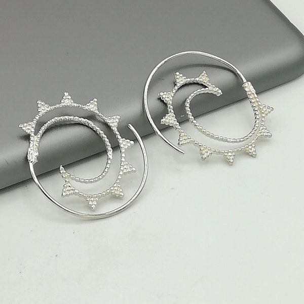 Spiral silver hoops | Silver hoop earrings | Silver jewelry | Dramatic hoops | Egyptian ear wires | Wire hoops | Silver ear hoops | ESNC