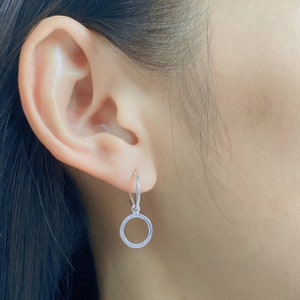 Sterling silver circle in circle charm hoops | Round charm earrings | 12mm ear hoops | Bohemian hoops | Minimalist ear hoops | E363