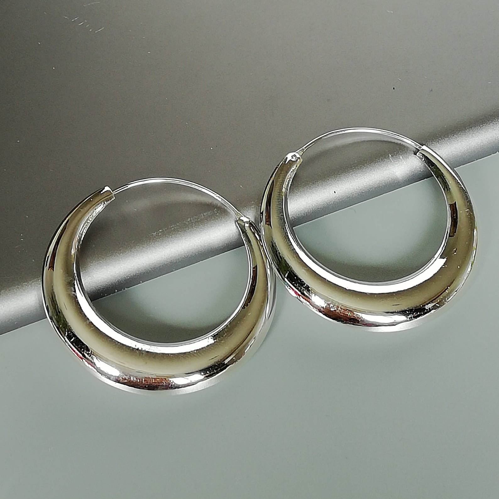 Sterling Silver Statement Hoops 40 Mm Hoops Crescent Ear Etsy