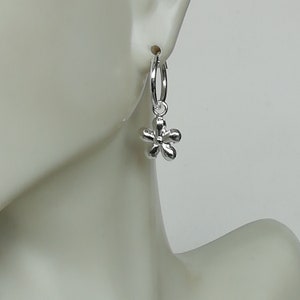Sterling silver flower charm hoops | Hoop earrings | Ear hoops | 14mm ear hoops | Boho hoops | Floral hoops | E840