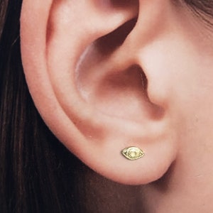 Gold evil eye studs | Tiny eye earrings | Gold plated stud | Cartilage earrings | Sterling silver | Minimalist body piercing studs | E447