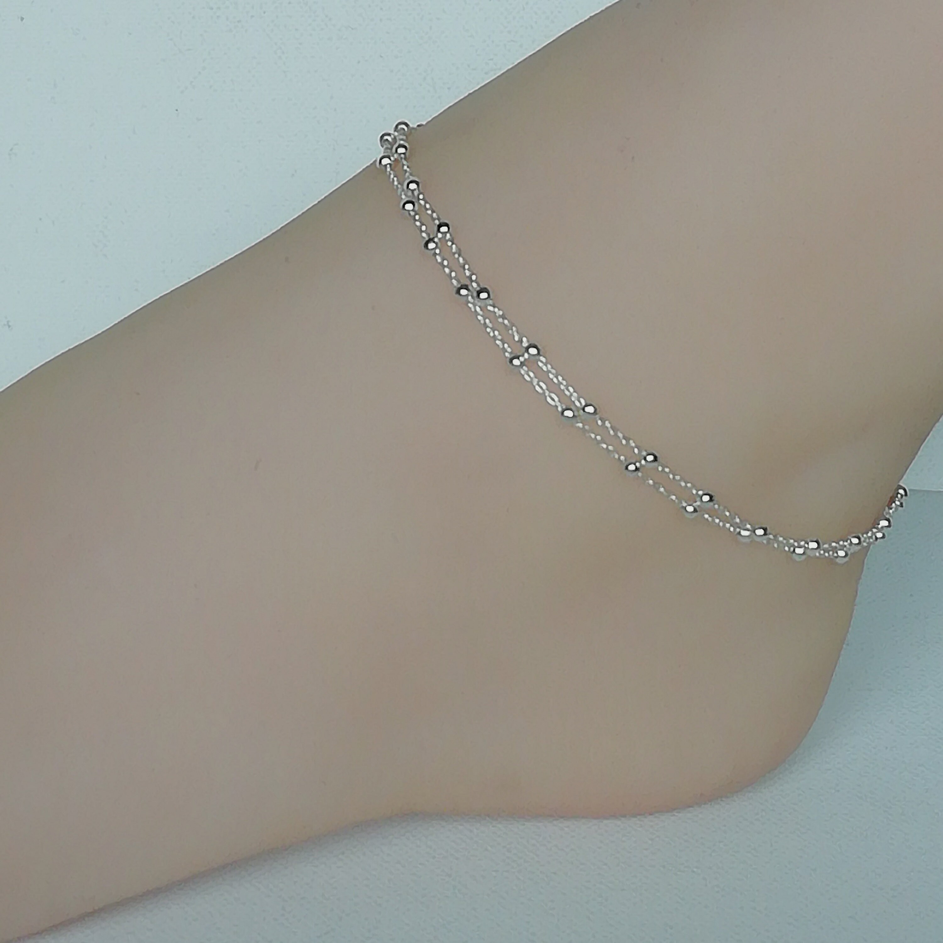Silver balls chain anklet Double string anklet Silver Etsy