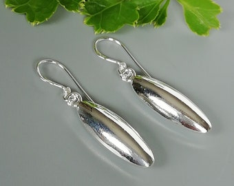 Sterling silver drop earring | Simple pointed oval earrings  | Silver gift earrings | Casual earrings  for her | Oblong earrings |  E1154
