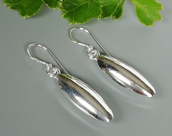 Sterling silver drop earring | Simple pointed oval earrings  | Silver gift earrings | Casual earrings  for her | Oblong earrings |  E1154