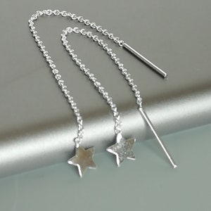 Star ear threader | Chain ear threader | Sterling silver earring | Valentines gift | Celestial earrings | Pull through earring | E546