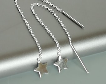 Star ear threader | Chain ear threader | Sterling silver earring | Valentines gift | Celestial earrings | Pull through earring | E546