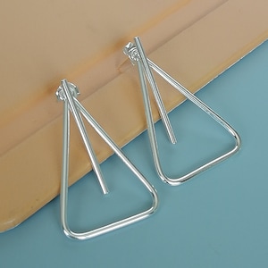 Sterling silver triangle earrings  | Dangle earrings | Two in one earrings | Minimalist | Silver jewelry | Modern earrings for her | E149