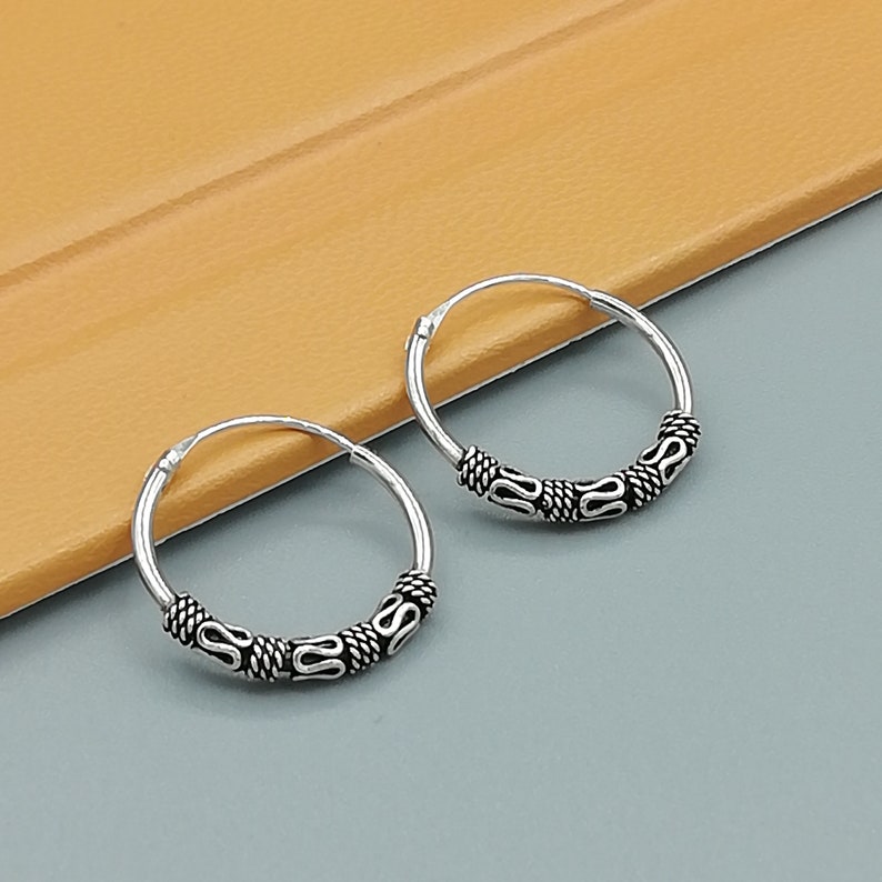 Ethnic Bali Hoops 16 Mm Silver Hoops Tribal Hoop Earrings Etsy