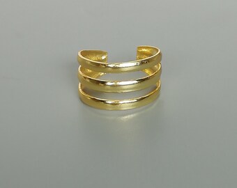 Drei band goldfarbener Ring | 8mm | Minimalistischer Ring | Hübscher Toe Ring | Silber körperschmuck | Fußfetisch | TNIg