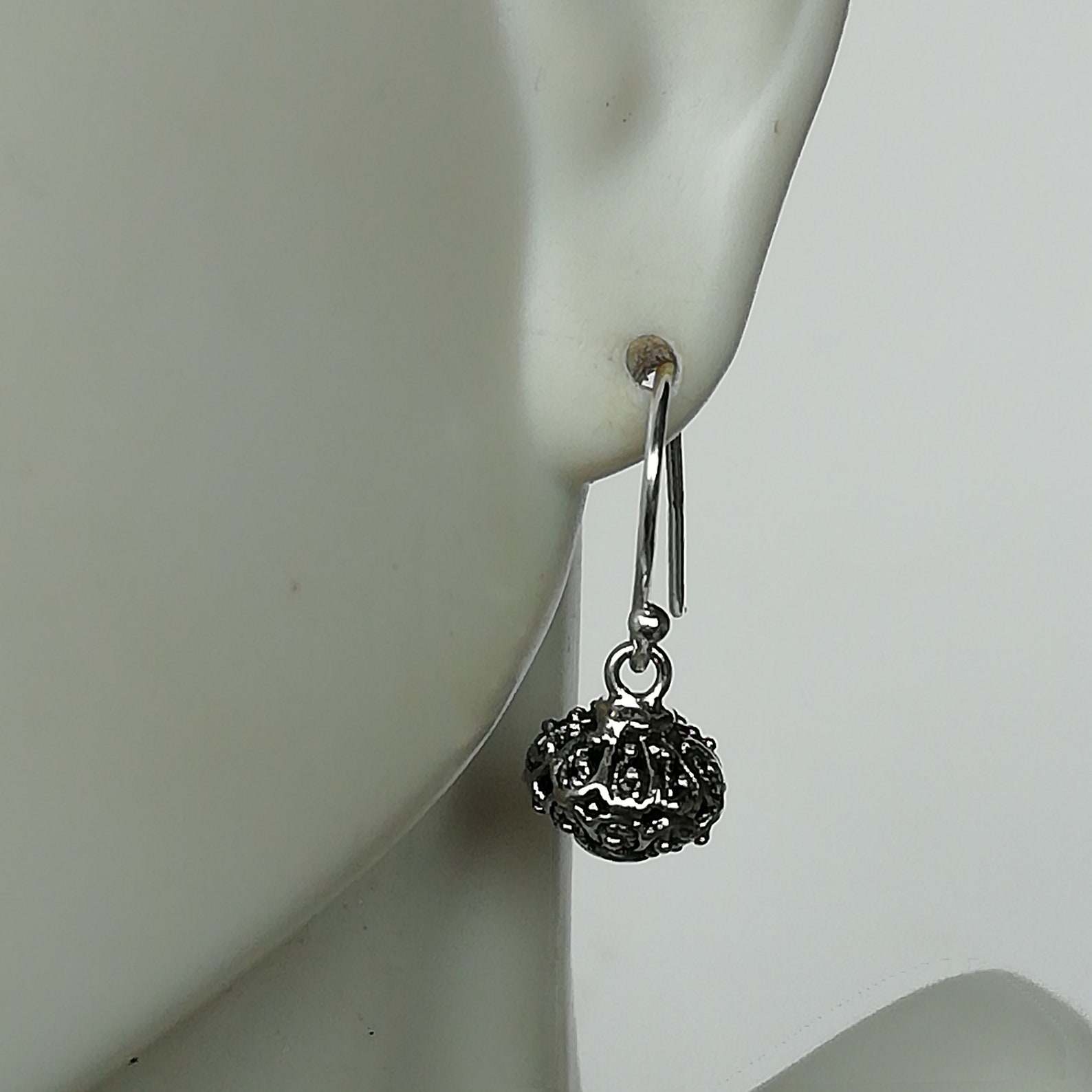 Sterling silver filigree ball earrings Sphere ear danglers Etsy