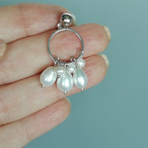 Dangling pearls earrings | Sterling silver pearl ear danglers | Bead charm earrings | Elegant bridal jewelry | Wedding earrings | E1108