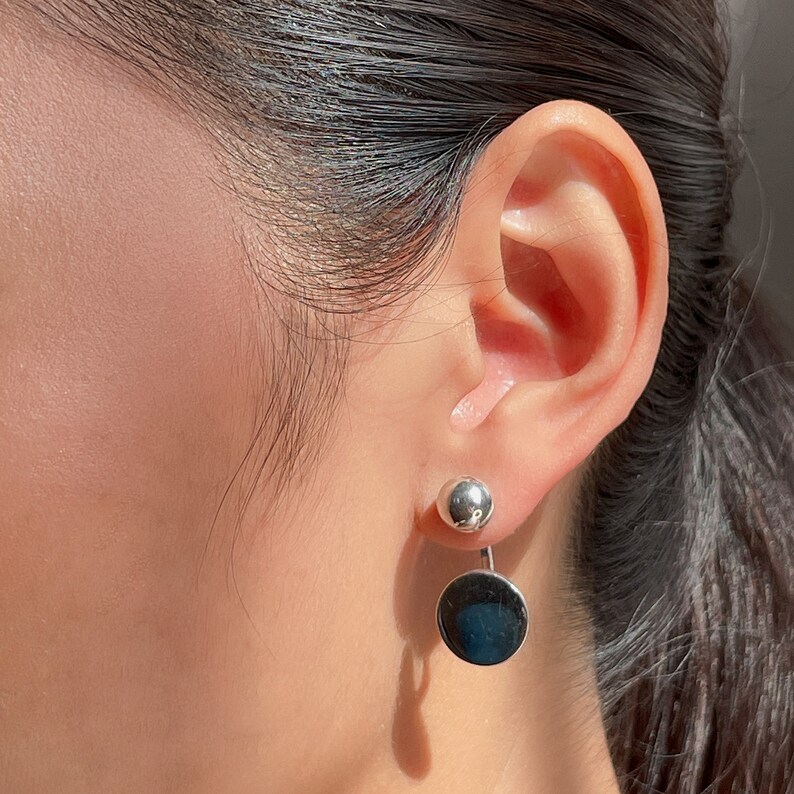 Round Ear Jacket Ball Ear Jacket Silver Earrings Etsy