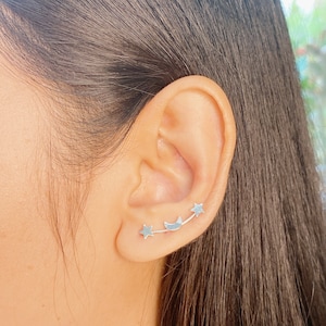 Star and moon ear climber | Celestial jewelry | 925 silver climber | Bohemian jewelry | Silver ear climber | Ear climber | E761