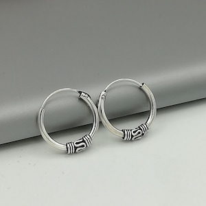 Aros Bali pequeños / Aros plata 14 mm / Aros para oreja / Aros étnicos / Piercings para oreja / Aros minimalistas / Joyas plata / E117