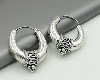 Tibetan silver hoops | 23 mm Thick hoops | Bohemian jewelry |  Ethnic earrings | Silver earrings | Silver ear hoops | Gift earrings | ESFI