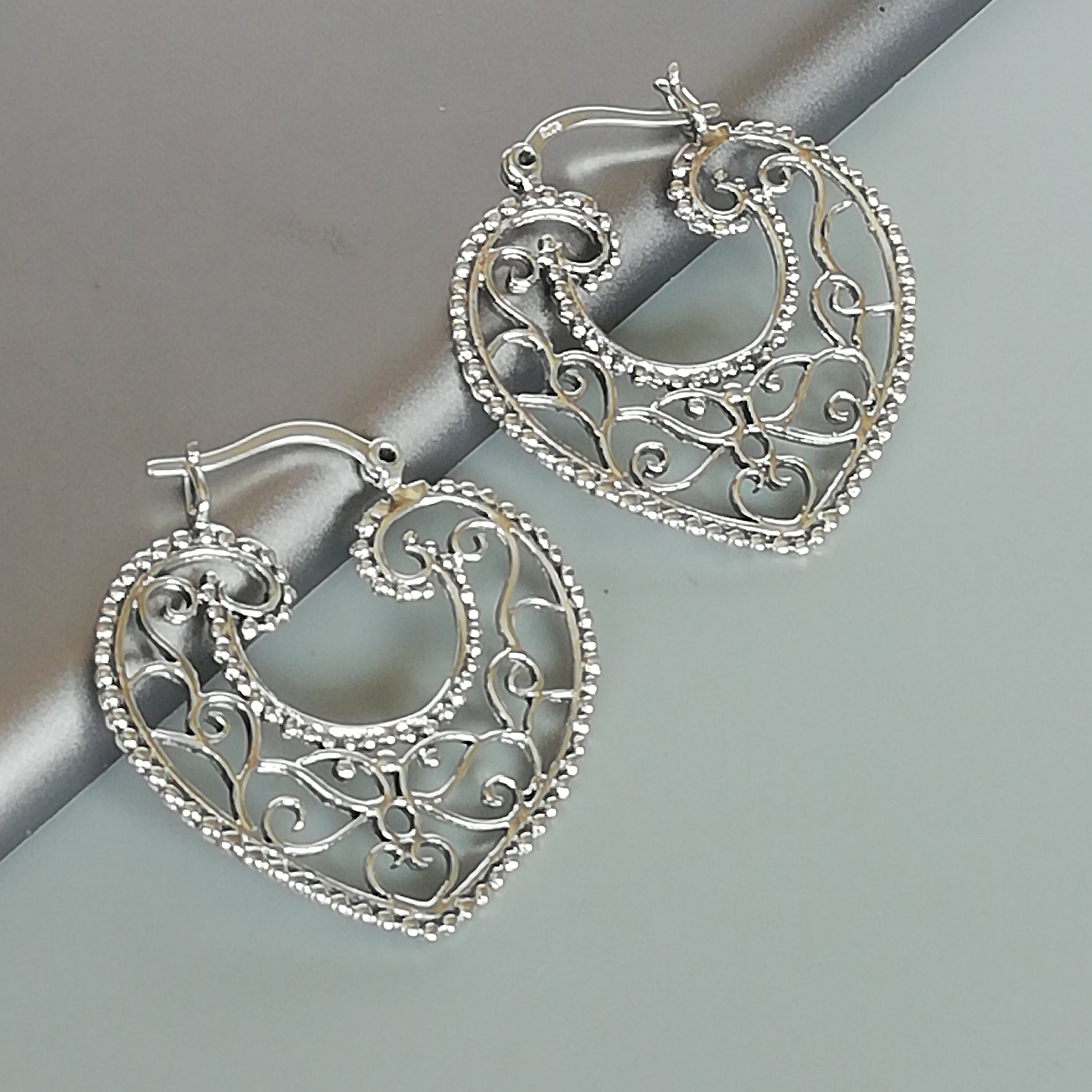 Sterling silver filigree hoops Indian hoops Bohemian hoops | Etsy