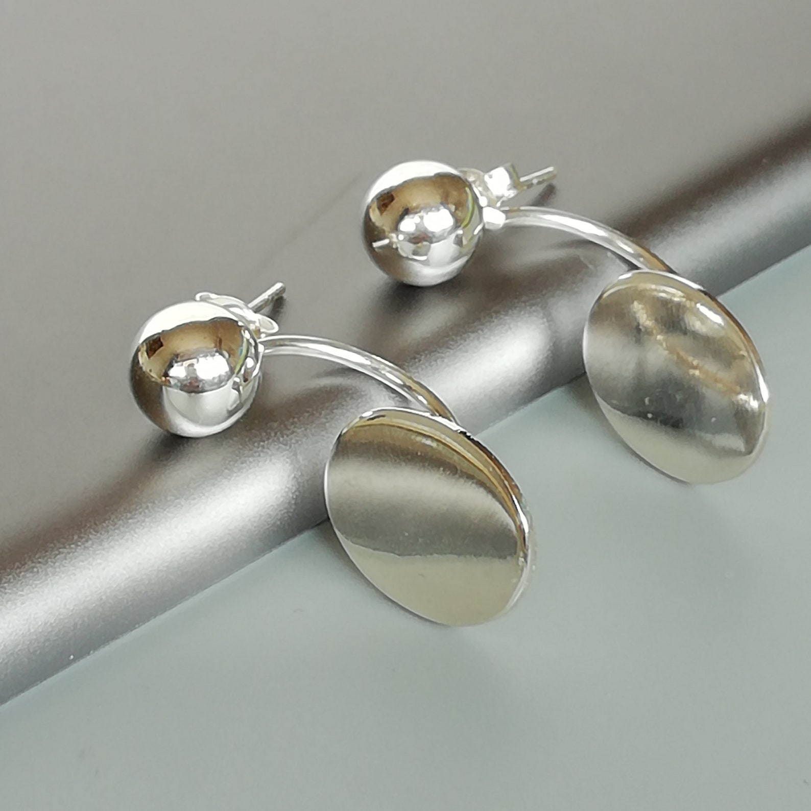 Round Ear Jacket Ball Ear Jacket Silver Earrings Etsy