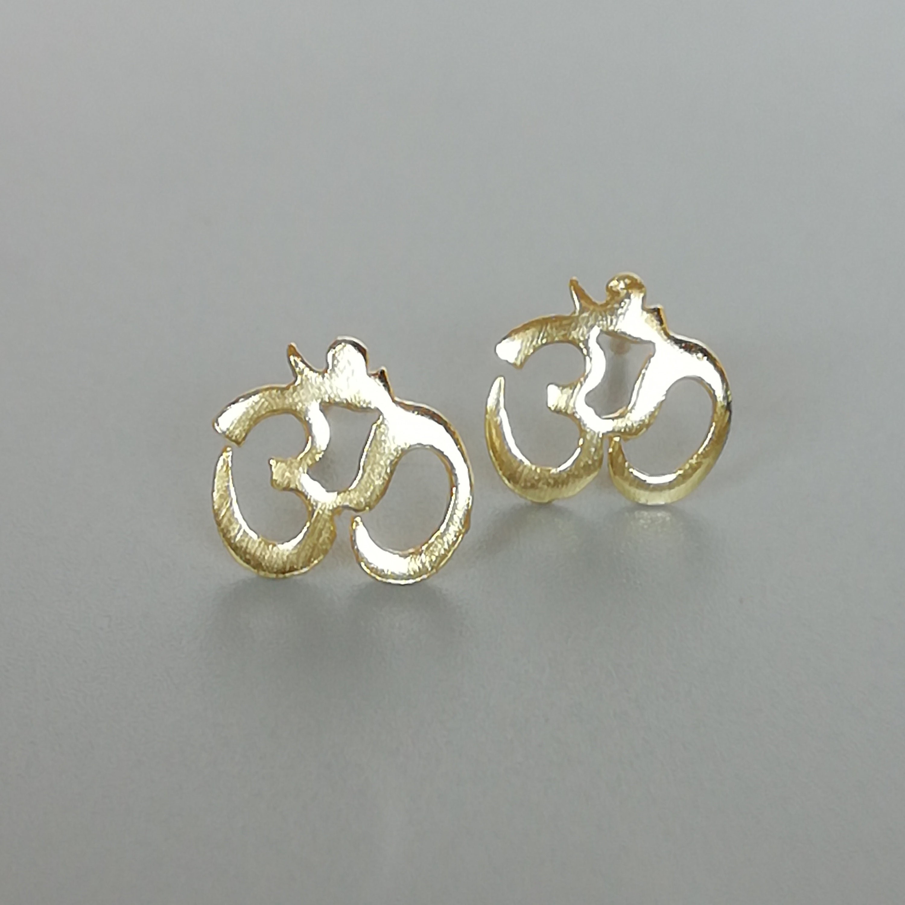 OM Gold Ear Studs Sterling Silver OM Earrings Dipped in Gold Etsy