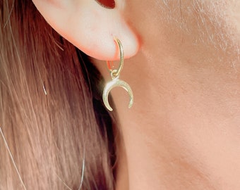 Gold plated crescent moon charm hoops | Hoop earrings | Sterling silver hoops | Bohemian jewelry | Charm hoops | EFLR