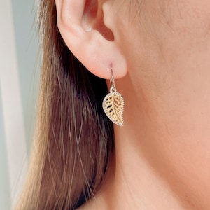 Gold dipped leaf ear danglers | Filigreed leaf earrings | Boho earrings | Minimalist jewelry | Gold ear danglers | E364