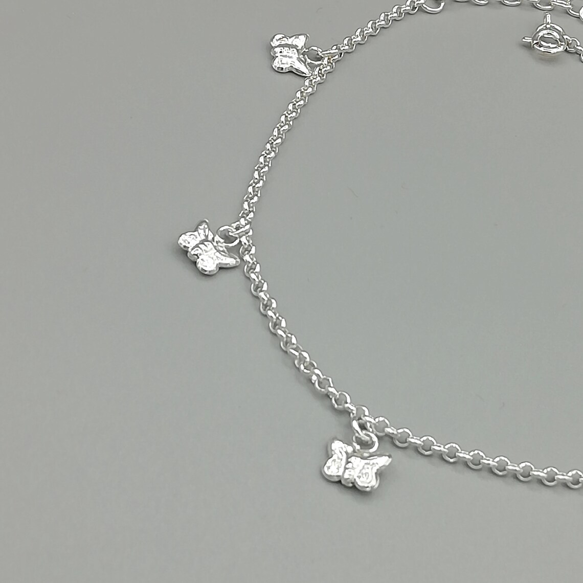 Sterling silver butterfly charm anklet Charm anklet Silver Etsy