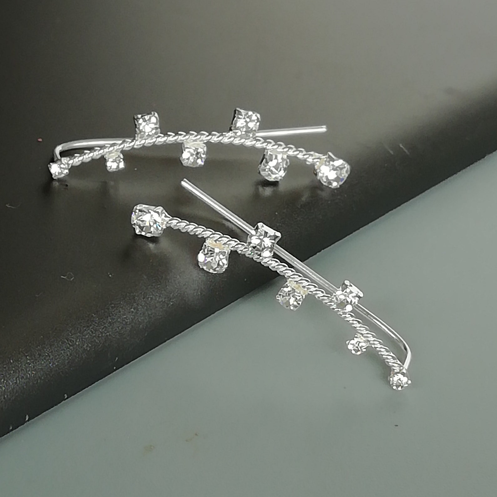 Rhodium Plated Cz Fancy Ear Climber With Tassel Earring main image 1