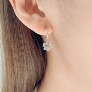 Silver paw charm hoop | Sterling silver ear hoops | Animal lover hoops | 12 mm hoop earrings | Bohemian jewelry | Gift for her | E394