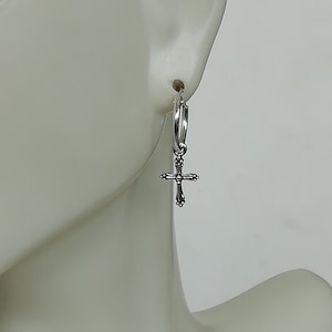 Oxidized silver cross charm hoops  | Tiny cross earrings | Jewelry making | 12 mm silver hoops | Silver jewelry | Silver ear hoops | ENLLOX