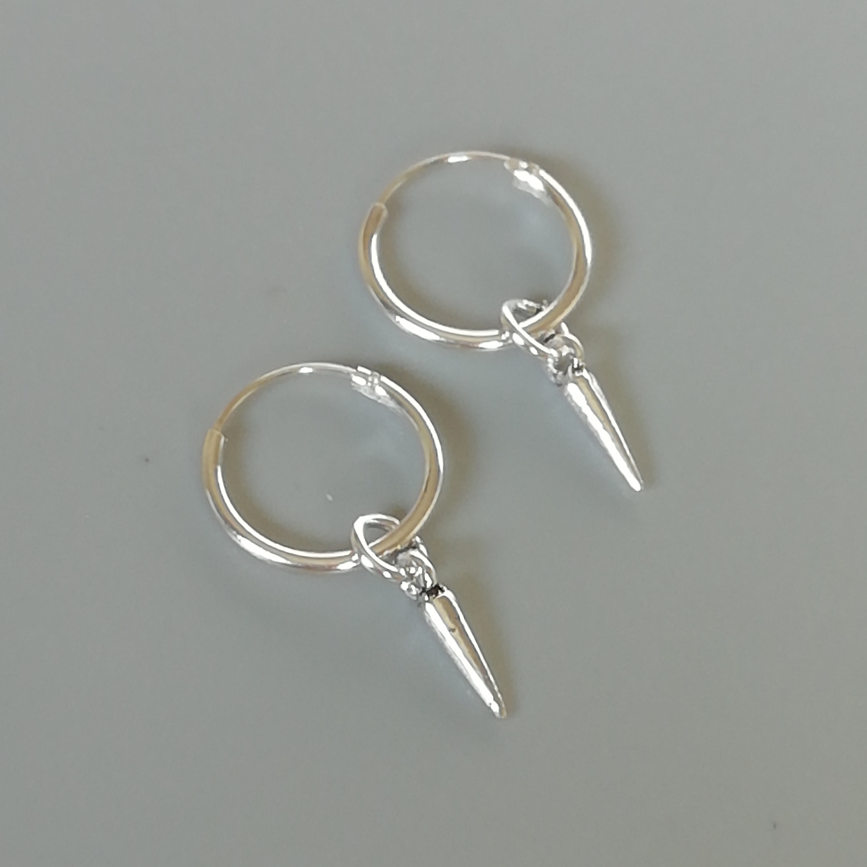 Sterling Silver Spike Charm Hoops | Charm Hoop Earrings