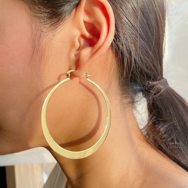 Large gold hoops | 60 mm gold plated hoop earrings | Flat hoops | Dramatic earrings | Silver hoop | Minimalist hoops | Gold ear hoops | ELSB