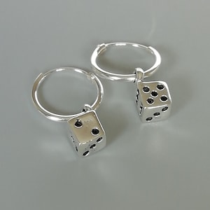 Sterling silver dice charm hoops | Charm hoop earrings | 12mm ear hoops | Wanderlust charm | Bohemian jewelry | Detachable charm | E348